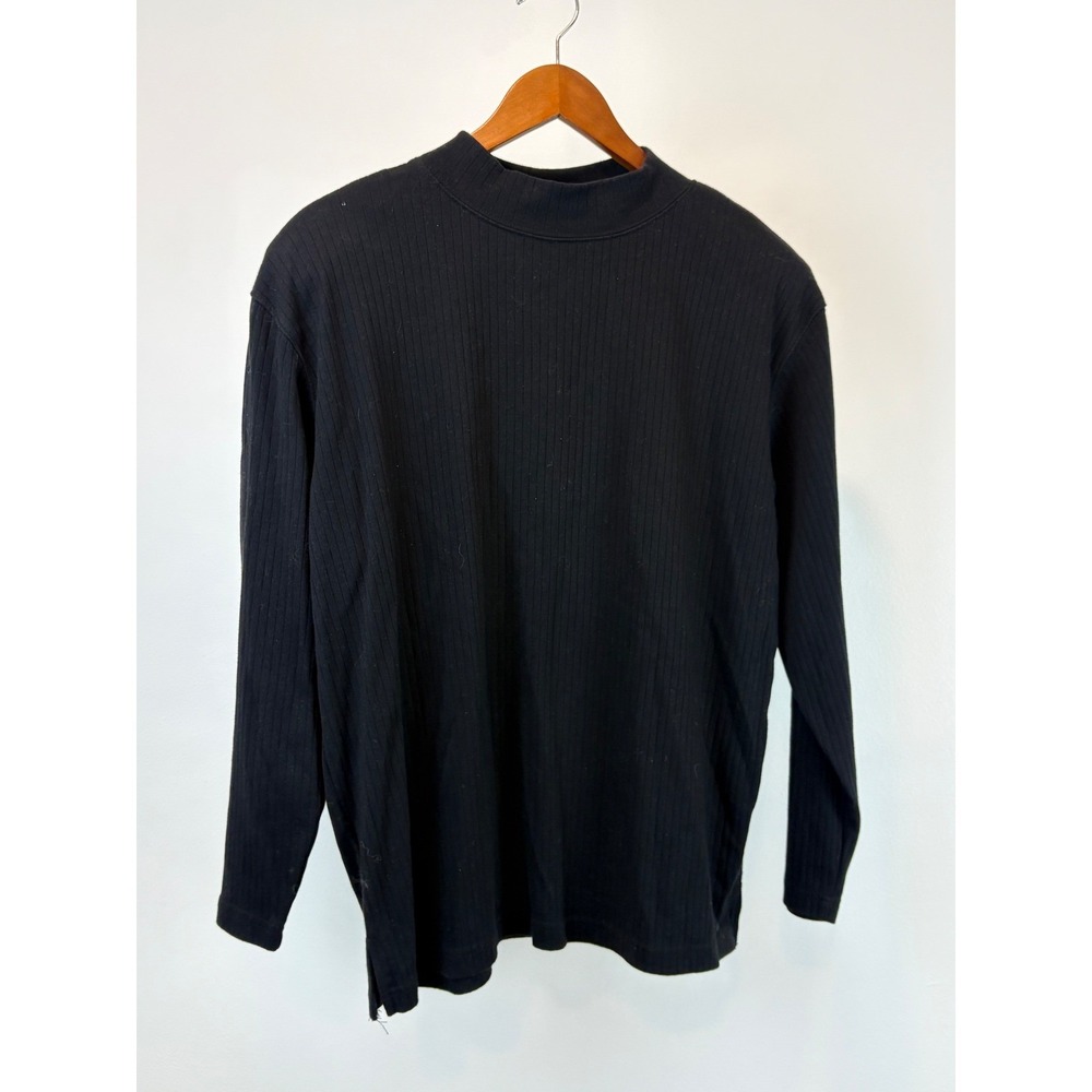 Dressbarn Ribbed Mock Neck Top Women 14/16 Black Long Sleeve Side Slit Basics - Picture 2 of 10